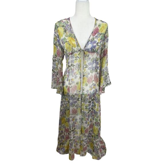 Vintage Victoria's Secret Gold Label Silk Chiffon Floral Babydoll Robe USA Small